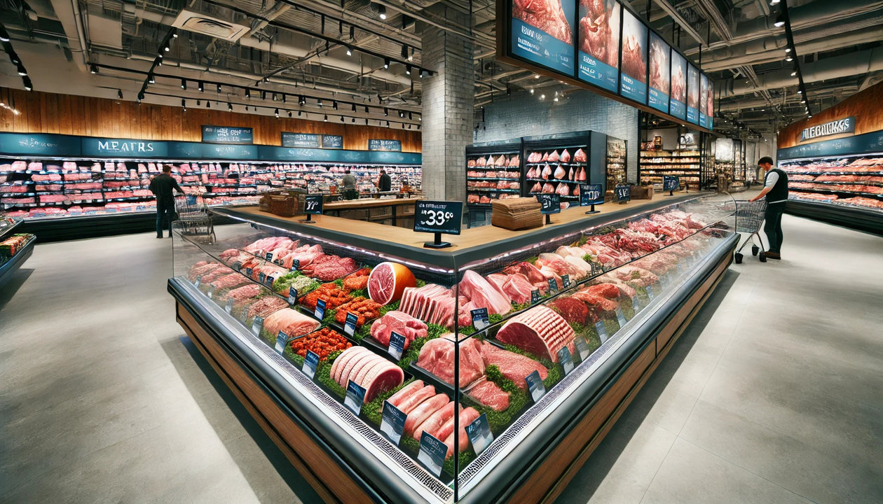 Un expositor de carne en el supermercado